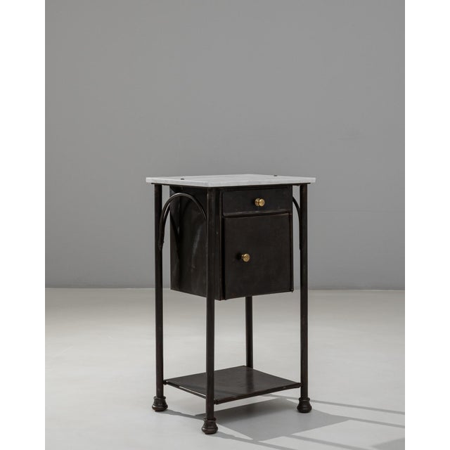 1910s French Industrial Metal Bedside Table With Marble Top For Sale - Image 13 of 18