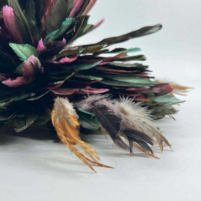 Early 20th Century Bamileke Juju Feather Headdress On Woven Basketry Cameroon For Sale - Image 4 of 15