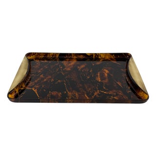 Mid-Century Modern Serving Tray in Acrylic and Brass, Italy, 1970s For Sale