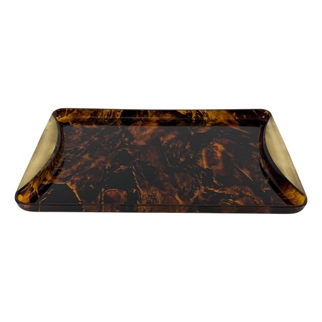 Mid-Century Modern Serving Tray in Acrylic and Brass, Italy, 1970s For Sale