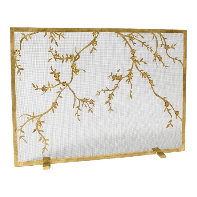 Brilliant Gold Plum Blossom Fireplace Screen Iron For Sale