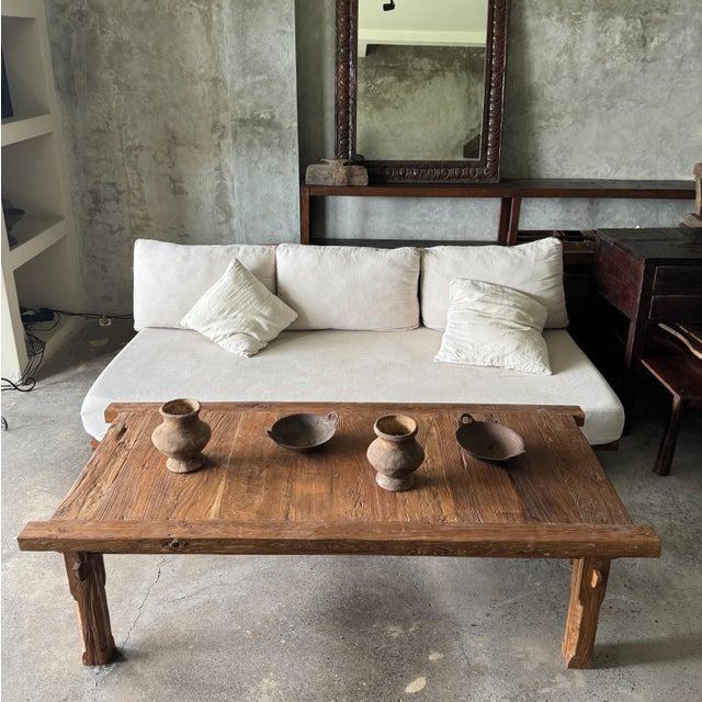 Large Coffee Table in Upcycled Golden Teak For Sale - Image 10 of 11