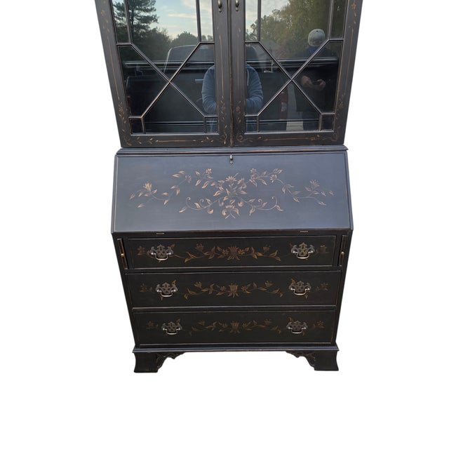 Ethan Allen 1990s Ethan Allen Newport Liliana Secretary Writing Desk Hutch Display Chinoiserie For Sale - Image 4 of 18