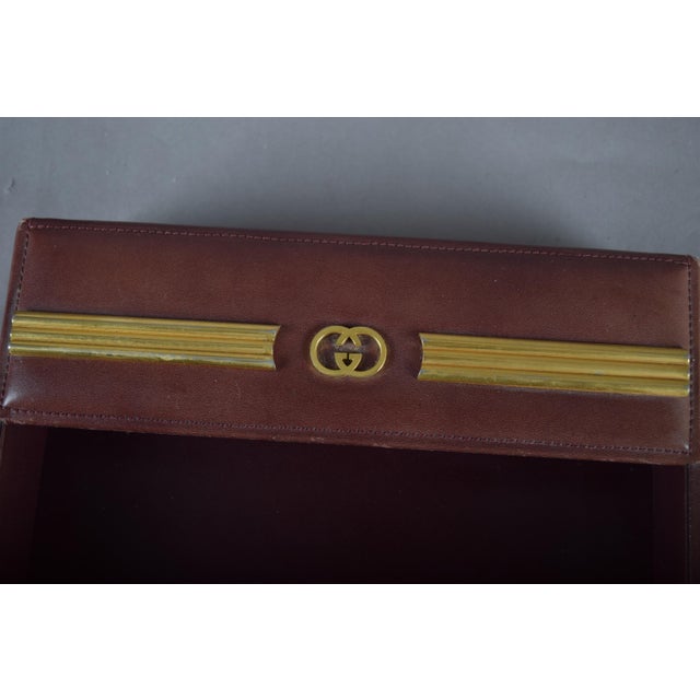 Gold Red Leather Desk Tray with Double-G Hardware by Gucci, 1970s For Sale - Image 8 of 11