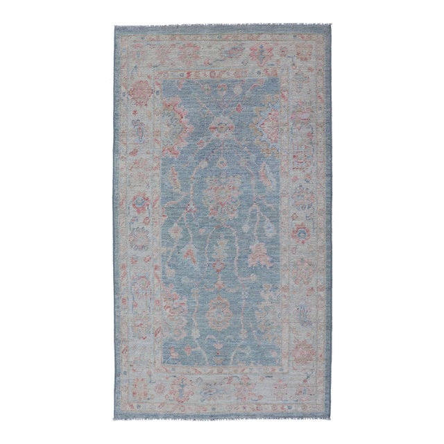 Keivan Woven Arts Oushak Rug With Light Blue Field 2'11 X 5'8 For Sale