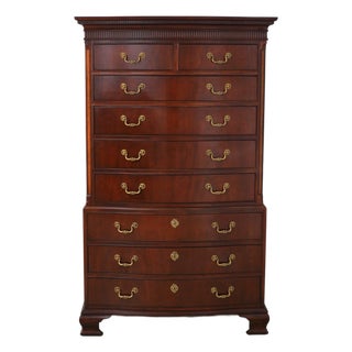 Baker Mahogany Inlaid Bow Front High Chest For Sale