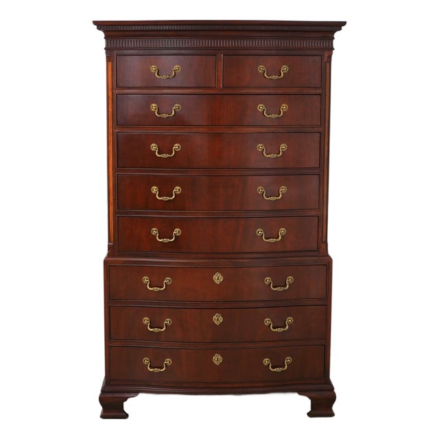 Baker Mahogany Inlaid Bow Front High Chest For Sale