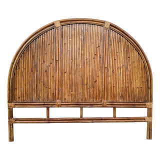 70's Waterfall Rattan Queen Size Headboard Manner of Gabriella Crespi For Sale