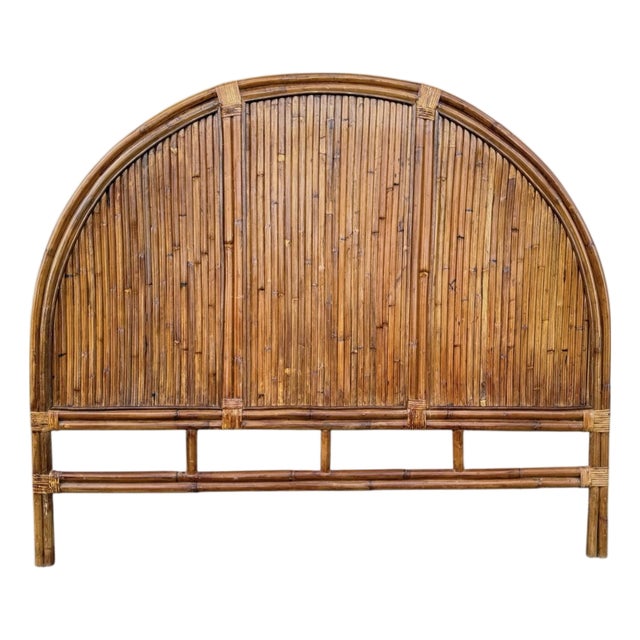 70's Waterfall Rattan Queen Size Headboard Manner of Gabriella Crespi For Sale
