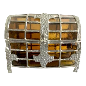 1920s Domed Top Leaded Amber Glass Box