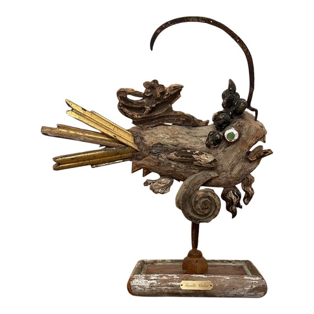 Italian Signed Gilt Driftwood Monumental Fish Sculpture For Sale