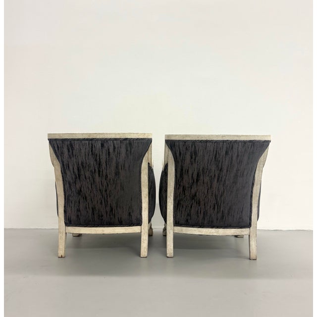 Eggplant Vintage Neoclassical Painted Bergère Lounge Chairs - Pair For Sale - Image 8 of 8