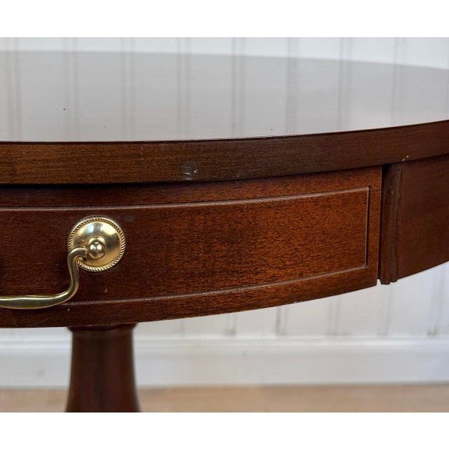 Wood Vintage Traditional Mahogany Round Drum Table For Sale - Image 7 of 13