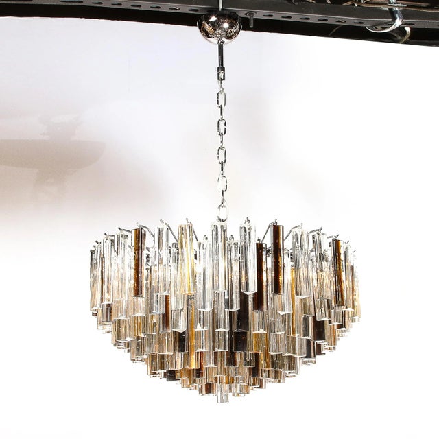 Modernist Hand-Blown Triedre Mixed Amber Murano Glass Chandelier For Sale - Image 9 of 12