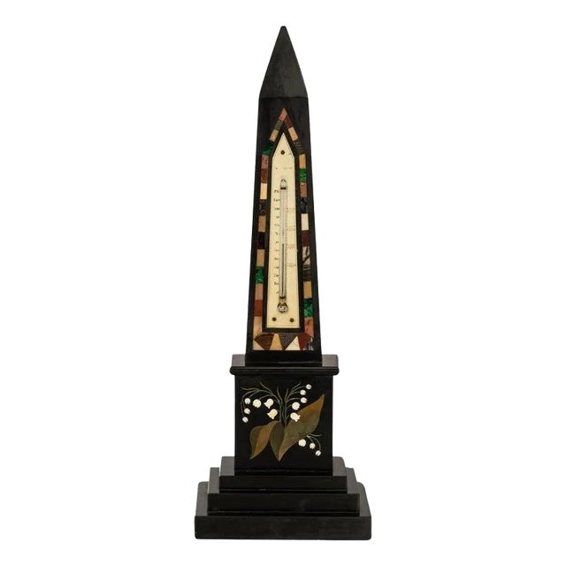 Antique Pietra Dura Marble Desk Obelisk Thermometer Ashford Blue John Derbyshire Circa 1860 For Sale