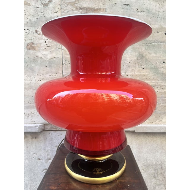 Red Murano Table Lamp with Ceramic Base, 1950s For Sale - Image 3 of 6