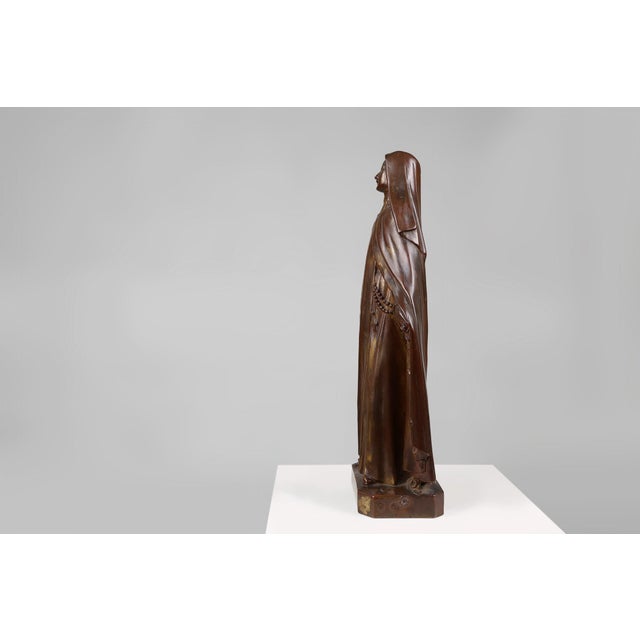 Large Holy Maria Statue in Bronze Painted Plaster, Belgium, 1930s For Sale - Image 10 of 12