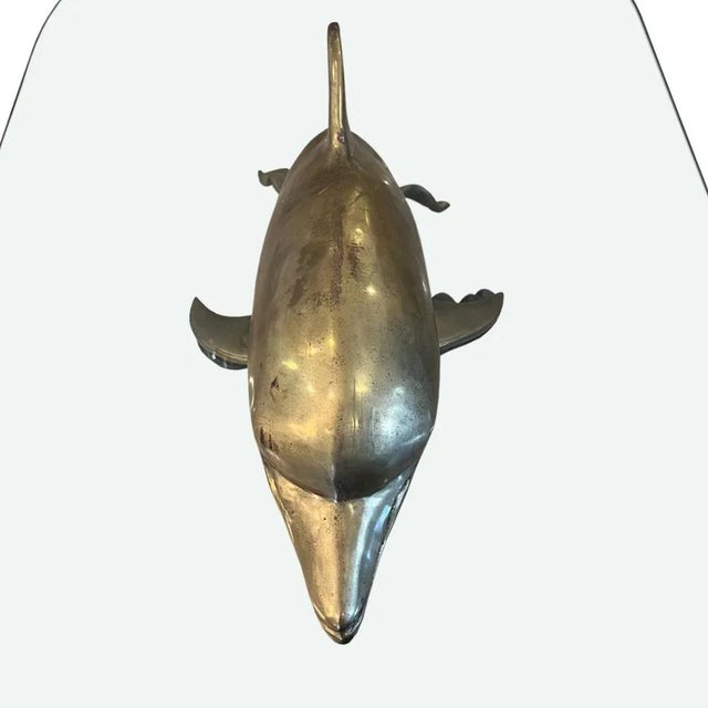 1960s Mid-Century French Brass and Glass Dolphin Coffee Table, 1960s For Sale - Image 5 of 7