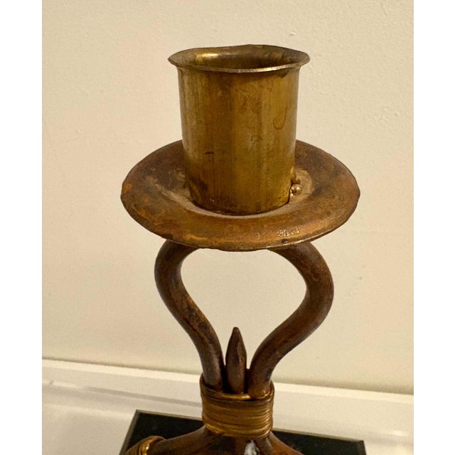 1970s Mid-Century Modern Italian Brutalist Brass Wire & Marble Candlestick Holder by Sarreid Ltd. For Sale In Greenville, SC - Image 6 of 6
