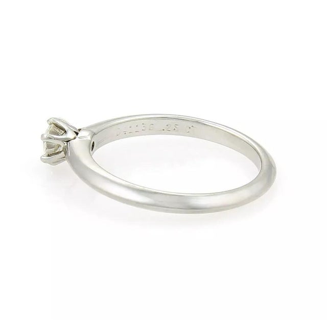 Tiffany and Co. Tiffany & Co. Platinum & 0.25ct Diamond Solitaire Engagement Ring W/Cert, Size 6 For Sale - Image 4 of 6