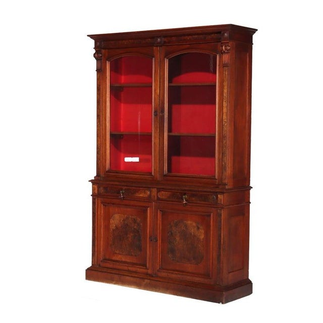 Victorian Antique Victorian Empire Walnut & Burl Step Back Bookcase C1880 For Sale - Image 3 of 18