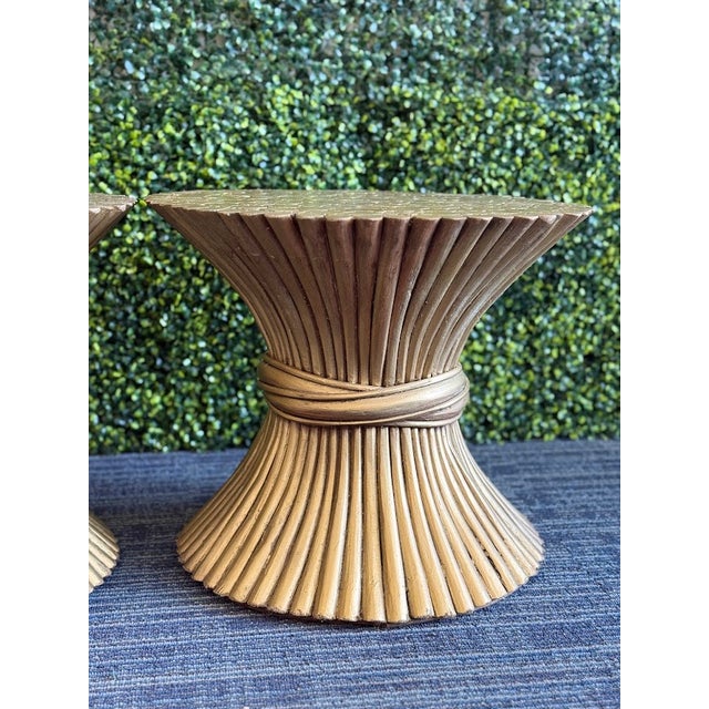 1970s 1970s Wheat Sheaf End Tables (Pair) - Gold in the Style of McGuire For Sale - Image 5 of 14