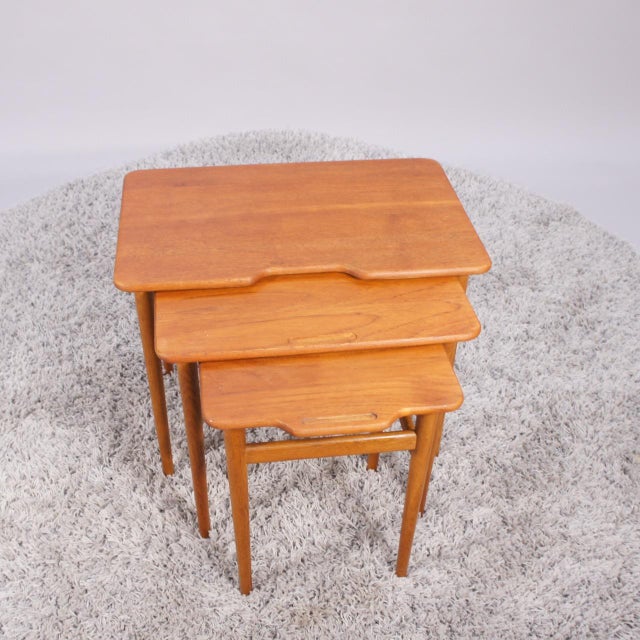 Mid-Century Modern Vintage Danish Nesting Table in Teak by Kurt Østervig for Jason Møbler, 1950s, Set of 3 For Sale - Image 3 of 10
