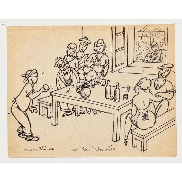 Figures is an original drawing in pencil and China Ink on paper realized by Angelo Griscelli (1893 - 1970) The state of...