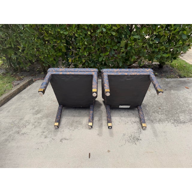 Vintage Mastercraft Parsons Style Armchairs With Brass Sabots, a Pair For Sale - Image 10 of 16