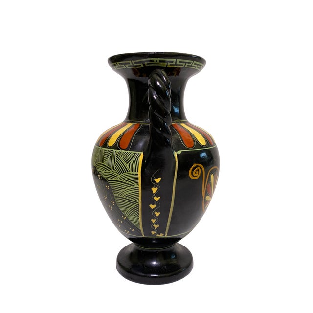 Mid 20th Century Mid 20th Century Greek Pottery Black Urn With Twisted Handles For Sale - Image 5 of 10