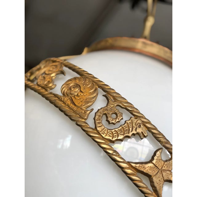 Mid-Century Modern Neoclassical Nautical Hanging Globe Pendant Light 1950s For Sale - Image 3 of 7