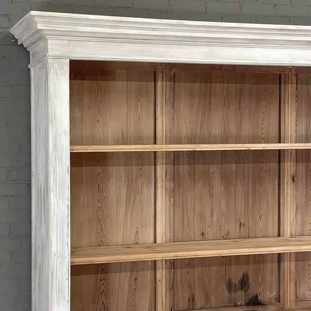 Grand 19th Century French Rustic Neoclassical Bookcase in Whitewashed Pine For Sale - Image 9 of 13