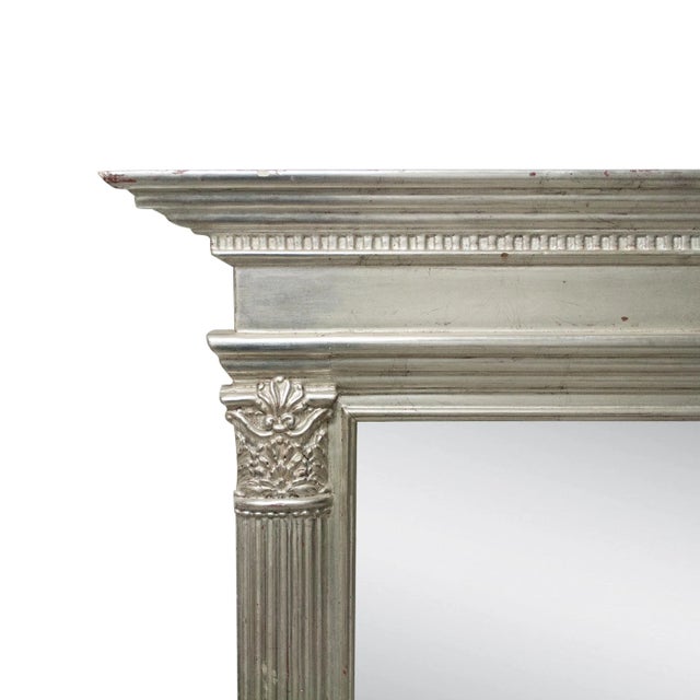 Neoclassical Regency Style Silver Mirror in Hand-Carved Wood For Sale - Image 4 of 8