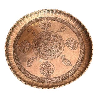 Large Circular Copper and Mixed Metal Tray, 1900s For Sale