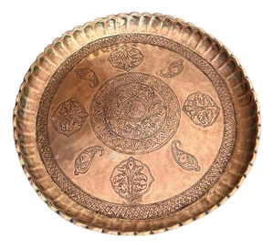Large Circular Copper and Mixed Metal Tray, 1900s