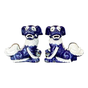 Vintage Regency Glazed Ceramic Foo Dogs - a Pair