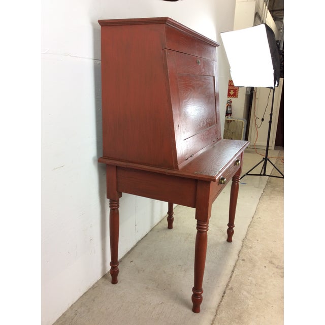 1910s Antique Dropfront Schoolmasters Desk With Single Drawer For Sale - Image 5 of 12