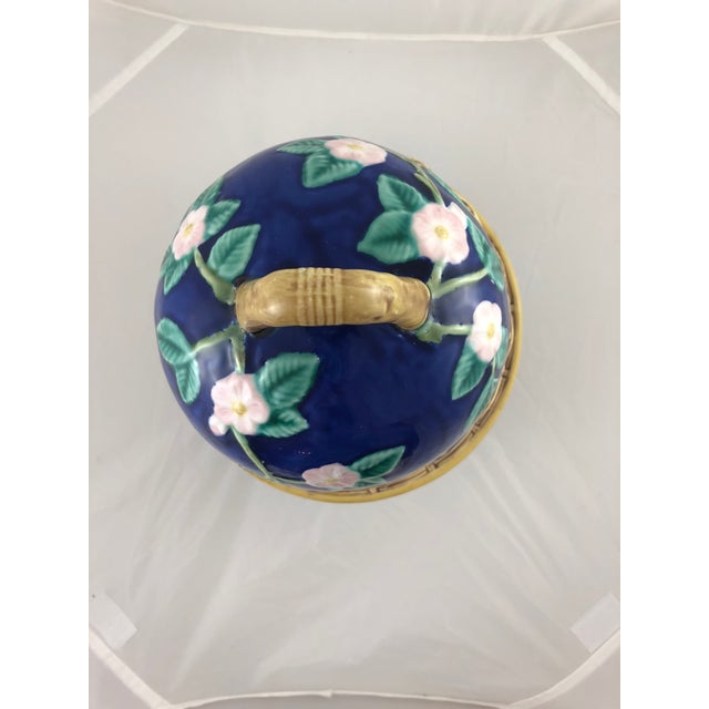 French Majolica Covered Cheese Dome with basketweave around the plate base and pink flowers and leaves on dome. Perfect...