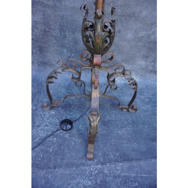 1920s Spanish Revival Wrought Iron Candelabra Floor Lamp For Sale In Los Angeles - Image 6 of 8