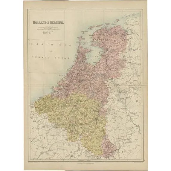 Antique Map of the Netherlands and Belgium by A & C. Black, 1870s For Sale - Image 6 of 6