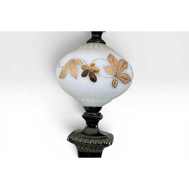 Mid 20th Century Neoclassical Brass and Painted Milk Glass Grapevine Lamps - A Pair For Sale - Image 9 of 18