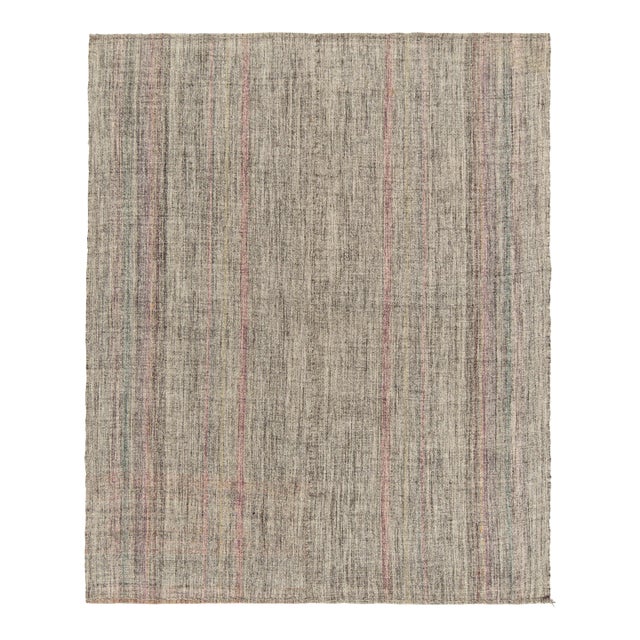 Vintage Kilim Rug in Black, White, Pink Striated Pattern For Sale