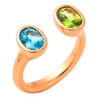 Toi Et Moi Gemstone Ring: Topaz and Peridot, Size 7.5 For Sale
