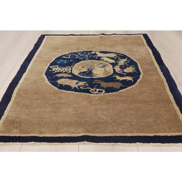 Tan Late 19th Century Chinese Zodiac Baotou Rug, 03'01 X 04'04 For Sale - Image 8 of 10