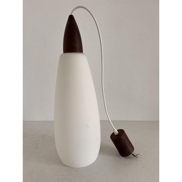 Mid-Century Italian Teak and Milk Glass Pendant, 1960s For Sale - Image 4 of 15