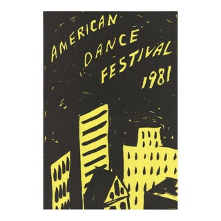 1981 Martha Diamond 'American Dance Festival' Yellow & Black USA Lithograph For Sale