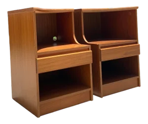 Pair of Danish Modern Curved Two-Tier Nightstands