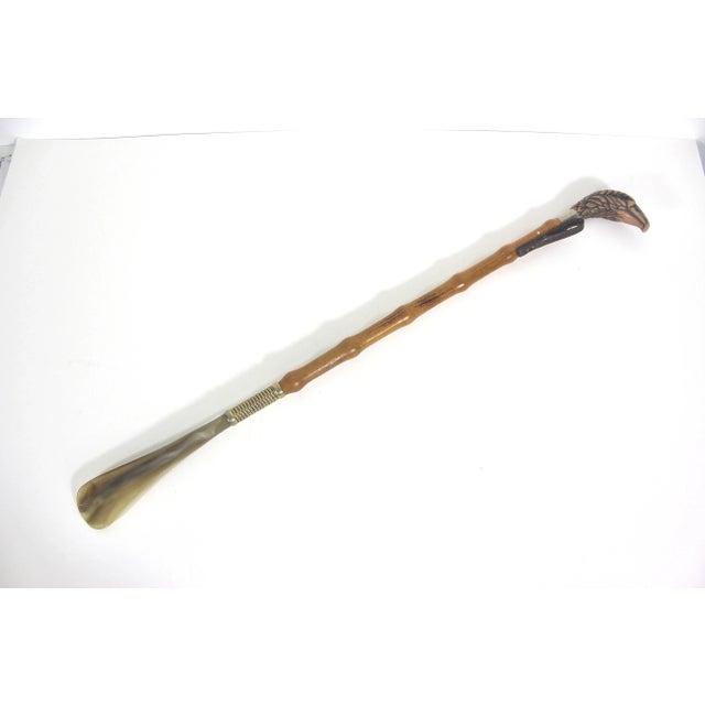 Vintage Long Wood Faux Tortoise Shell Bird or Eagle Head Shoe Horn For Sale - Image 4 of 9