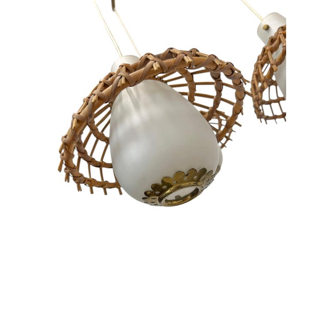 Vintage Rattan Bamboo and Opaline Glass Cascade Lamp, 1960s For Sale - Image 10 of 13