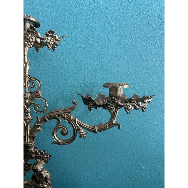 Antique Victorian Brass Figural Girandole Candelabra c.1850-1870 Marble Base For Sale - Image 4 of 9